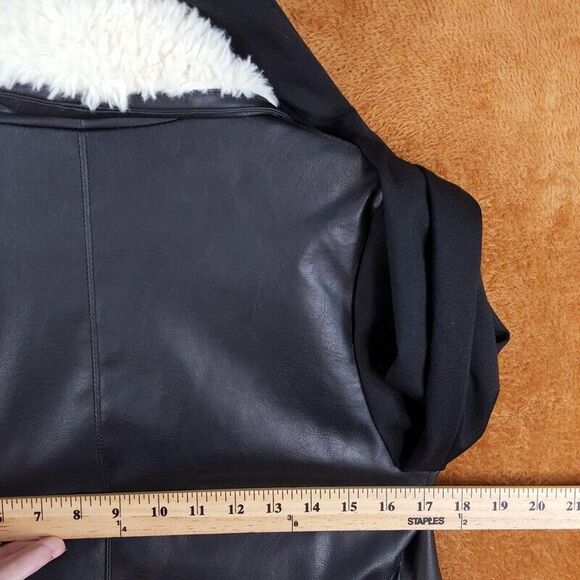 JACK Womens Jacket Small Black Faux Leather Open Draped Sherpa Collar BB DAKOTA - Picture 6 of 8